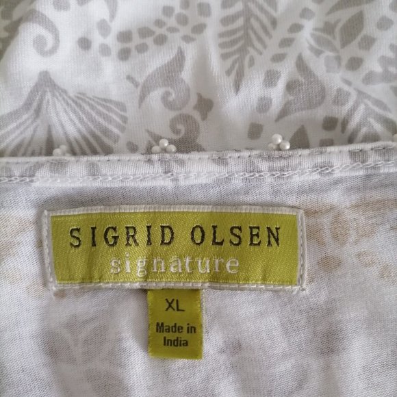 Sigrid Olsen Signature Womens Aqua Gray Round Neck Tribal Print Top Size XL - Picture 5 of 7